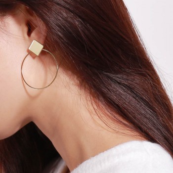 Simple Style Fashion Silver Gold Color Earrings for Women Square Round Geometric Hanging Earrings 2018 Female Jewelry