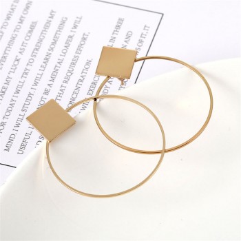 Simple Style Fashion Silver Gold Color Earrings for Women Square Round Geometric Hanging Earrings 2018 Female Jewelry