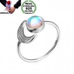 OMHXZJ Wholesale European Fashion Woman Party Wedding Gift White Moon Sun Moonstone AAA Zircon 925 Sterling Silver Ring RR102