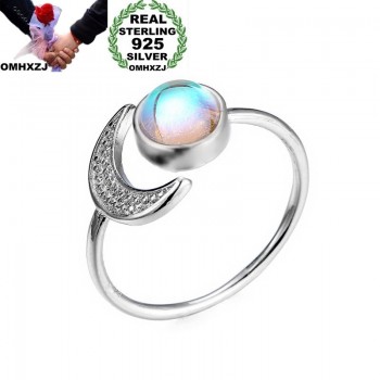 OMHXZJ Wholesale European Fashion Woman Party Wedding Gift White Moon Sun Moonstone AAA Zircon 925 Sterling Silver Ring RR102