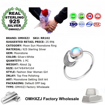 OMHXZJ Wholesale European Fashion Woman Party Wedding Gift White Moon Sun Moonstone AAA Zircon 925 Sterling Silver Ring RR102