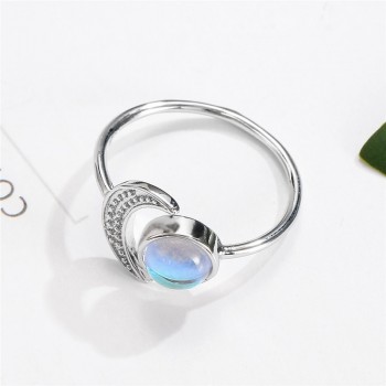 OMHXZJ Wholesale European Fashion Woman Party Wedding Gift White Moon Sun Moonstone AAA Zircon 925 Sterling Silver Ring RR102