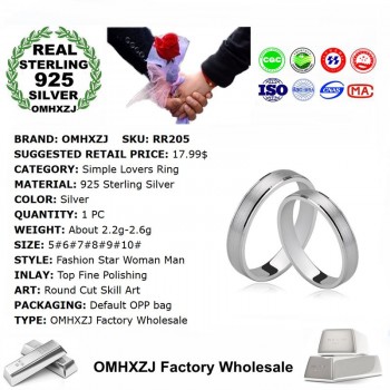OMHXZJ Wholesale European Fashion Woman Man Party Wedding Gift Silver Simple Lovers 925 Sterling Silver Ring RR205