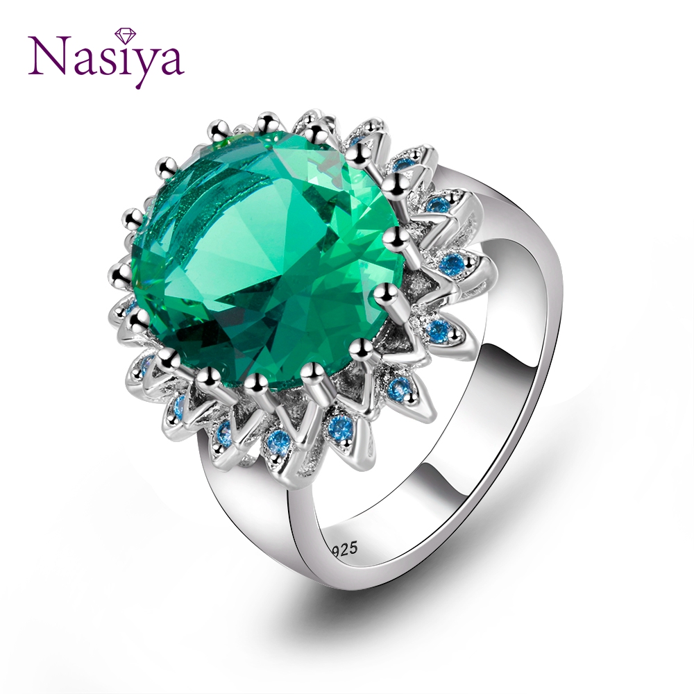Vintage Emerald Rings For Women Silver 925 Fine Jewelry Oval Gemstone Flower Shape Luxury Anniversary Wedding Rings Size 6-10