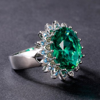 Vintage Emerald Rings For Women Silver 925 Fine Jewelry Oval Gemstone Flower Shape Luxury Anniversary Wedding Rings Size 6-10