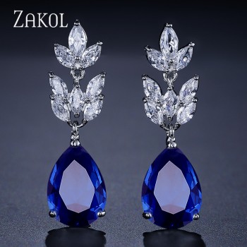 ZAKOL Romantic Bridal Wedding Accessories Jewelry Exquisite Cubic Zircon Dangle Earrings With Rose Gold Color FSEP012