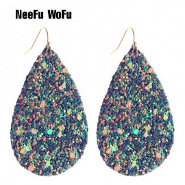 NeeFu WoFu Earring flash Leather Alloy Drip Large Long Water Drop Big Earrings Woman stick Brinco Ear Oorbellen Christmas Gift