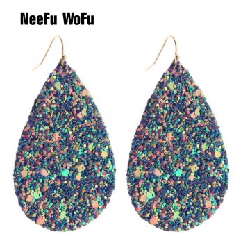 NeeFu WoFu Earring flash Leather Alloy Drip Large Long Water Drop Big Earrings Woman stick Brinco Ear Oorbellen Christmas Gift