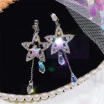 Crystal Long Chain Earrings Dainty Star Round Full Rhinestone Tassel Dangle Earr    10.24