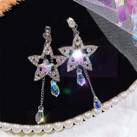 Crystal Long Chain Earrings Dainty Star Round Full Rhinestone Tassel Dangle Earr    10.24