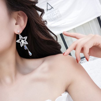 Crystal Long Chain Earrings Dainty Star Round Full Rhinestone Tassel Dangle Earr    10.24