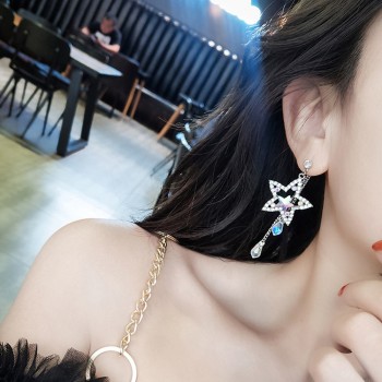 Crystal Long Chain Earrings Dainty Star Round Full Rhinestone Tassel Dangle Earr    10.24