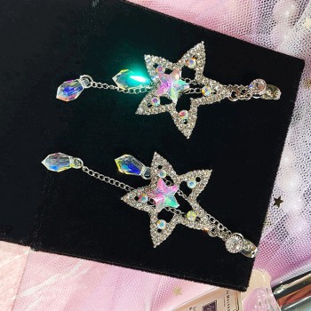 Crystal Long Chain Earrings Dainty Star Round Full Rhinestone Tassel Dangle Earr    10.24