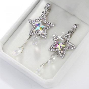 Crystal Long Chain Earrings Dainty Star Round Full Rhinestone Tassel Dangle Earr    10.24