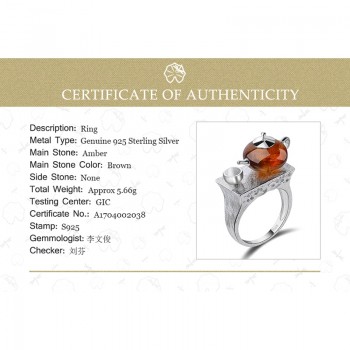 Lotus Fun Real 925 Sterling Silver Natural Amber Original Handmade Fine Jewelry Vintage Ring Cute Teapot Rings for Women Bijoux