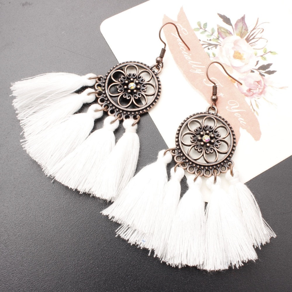 New Ethnic Bohemian Drop Dangle Long Rope Fringes Retro Tassel Earrings Red Sector Earrings for Women Party Jewelry