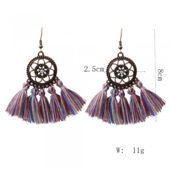 New Ethnic Bohemian Drop Dangle Long Rope Fringes Retro Tassel Earrings Red Sector Earrings for Women Party Jewelry