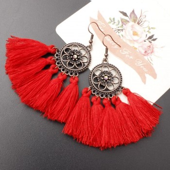 New Ethnic Bohemian Drop Dangle Long Rope Fringes Retro Tassel Earrings Red Sector Earrings for Women Party Jewelry