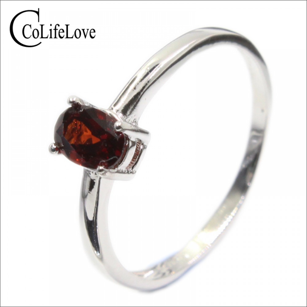 Promotion 925 silver ring inlay with 4 mm * 6 mm natural wine red garnet silver ring for wedding solid 925 silver garnet jewelry