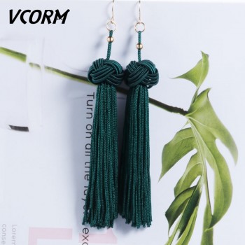 VCORM Fashion Statement Long Tassel Drop Earrings for Women Wedding Bohemian Vintage Geometric Big Fringe Dangle Earring Jewelry