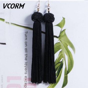 VCORM Fashion Statement Long Tassel Drop Earrings for Women Wedding Bohemian Vintage Geometric Big Fringe Dangle Earring Jewelry