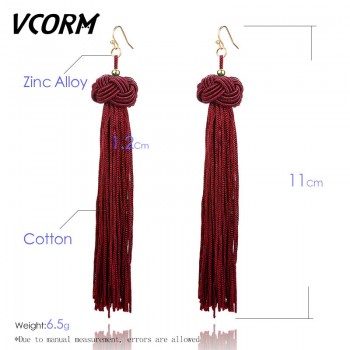 VCORM Fashion Statement Long Tassel Drop Earrings for Women Wedding Bohemian Vintage Geometric Big Fringe Dangle Earring Jewelry