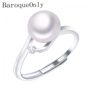 BaroqueOnly AAA Zircon Decoration Pearl Ring Fine Jewelry of Silver Freshwater Pearl Rings 925 Sterling Silver Rings for Women