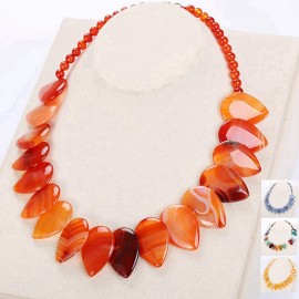 Natural agate Leaf Amber lapis lazuli obsidian turquoise Topaz Pendant Necklace Jewelry Turquoise Women Bijoux Homme Malachite