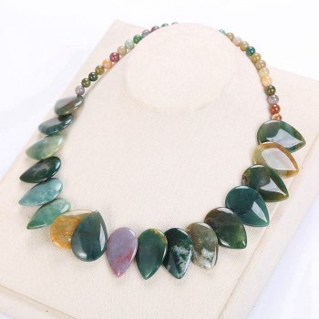 Natural agate Leaf Amber lapis lazuli obsidian turquoise Topaz Pendant Necklace Jewelry Turquoise Women Bijoux Homme Malachite