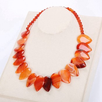 Natural agate Leaf Amber lapis lazuli obsidian turquoise Topaz Pendant Necklace Jewelry Turquoise Women Bijoux Homme Malachite