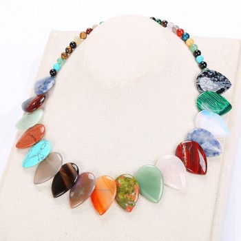 Natural agate Leaf Amber lapis lazuli obsidian turquoise Topaz Pendant Necklace Jewelry Turquoise Women Bijoux Homme Malachite