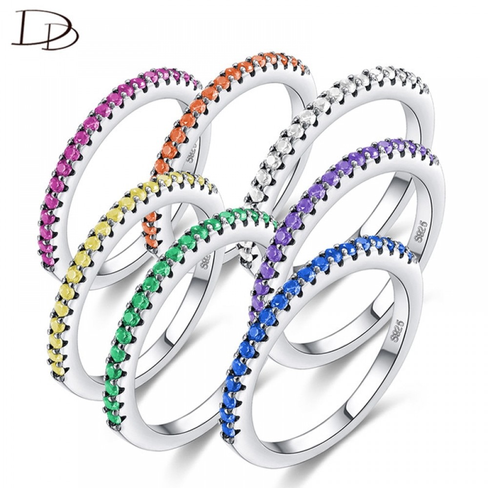 DODO Kpop 2mm Rainbow Stone Rings For Women Cool Fashion Colorful AAA Zircon Bague Femme Jewelry Punk 7 Color Available RA070