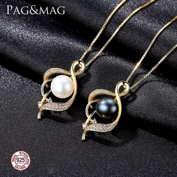 PAGamp;MAG Brand 925 Sterling Silver Music Note Necklace White/Black Pearl Pendant For Women Jewelry  Accessories Free Shipping