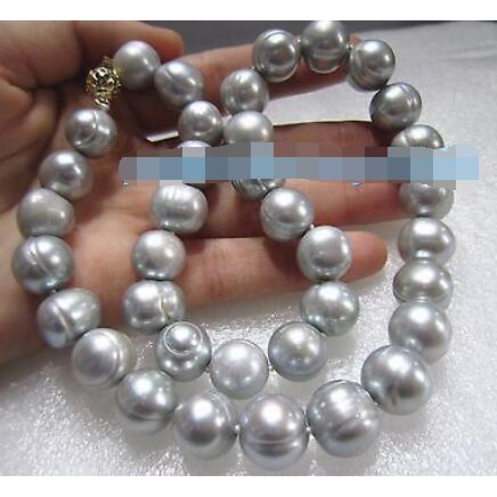 18 AAA 10-11MM SOUTH SEA NATURAL gray PEARL NECKLACE 14K CLASP