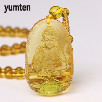 Yumten Citrine Necklace Pendant Natural Stone Buddha Guardian Bead Chain Lucky Gift Crystal Gravity Falls Chokers Cats Body Bird