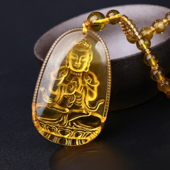 Yumten Citrine Necklace Pendant Natural Stone Buddha Guardian Bead Chain Lucky Gift Crystal Gravity Falls Chokers Cats Body Bird