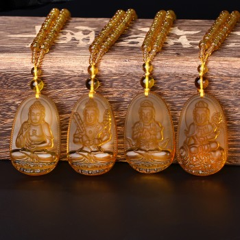 Yumten Citrine Necklace Pendant Natural Stone Buddha Guardian Bead Chain Lucky Gift Crystal Gravity Falls Chokers Cats Body Bird