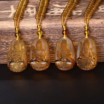 Yumten Citrine Necklace Pendant Natural Stone Buddha Guardian Bead Chain Lucky Gift Crystal Gravity Falls Chokers Cats Body Bird