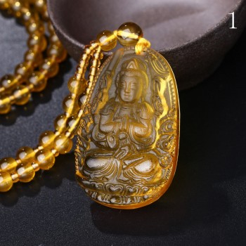 Yumten Citrine Necklace Pendant Natural Stone Buddha Guardian Bead Chain Lucky Gift Crystal Gravity Falls Chokers Cats Body Bird