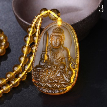 Yumten Citrine Necklace Pendant Natural Stone Buddha Guardian Bead Chain Lucky Gift Crystal Gravity Falls Chokers Cats Body Bird
