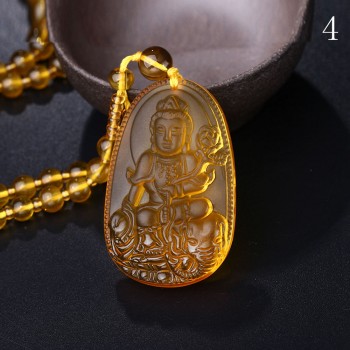 Yumten Citrine Necklace Pendant Natural Stone Buddha Guardian Bead Chain Lucky Gift Crystal Gravity Falls Chokers Cats Body Bird