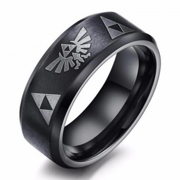 Gaxybb 2017 Mens Womens The Legend Of Zelda Triforce Ring Black Titanium Steel Bezel Costume Bague Jewelry gift