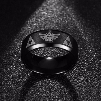Gaxybb 2017 Mens Womens The Legend Of Zelda Triforce Ring Black Titanium Steel Bezel Costume Bague Jewelry gift