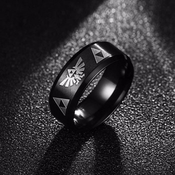 Gaxybb 2017 Mens Womens The Legend Of Zelda Triforce Ring Black Titanium Steel Bezel Costume Bague Jewelry gift