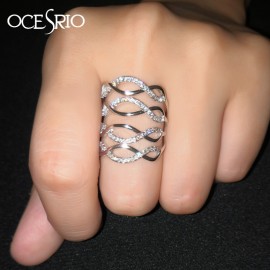 OCESRIO Silver Long Ring Women Cubic Zirconia CZ Infinity Big Resizable Rings for Women Fashion Jewelry bague femme rig-h02