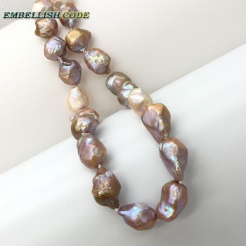 Selling well new kind purple golden pink peach tissue nucleated baroque Irregular Hexagon pearls necklace real natural pearls