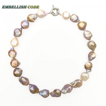 Selling well new kind purple golden pink peach tissue nucleated baroque Irregular Hexagon pearls necklace real natural pearls