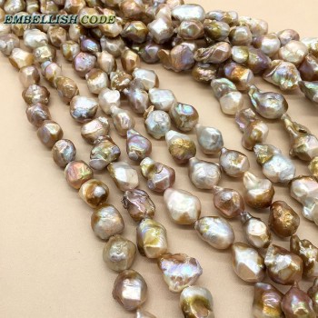 Selling well new kind purple golden pink peach tissue nucleated baroque Irregular Hexagon pearls necklace real natural pearls