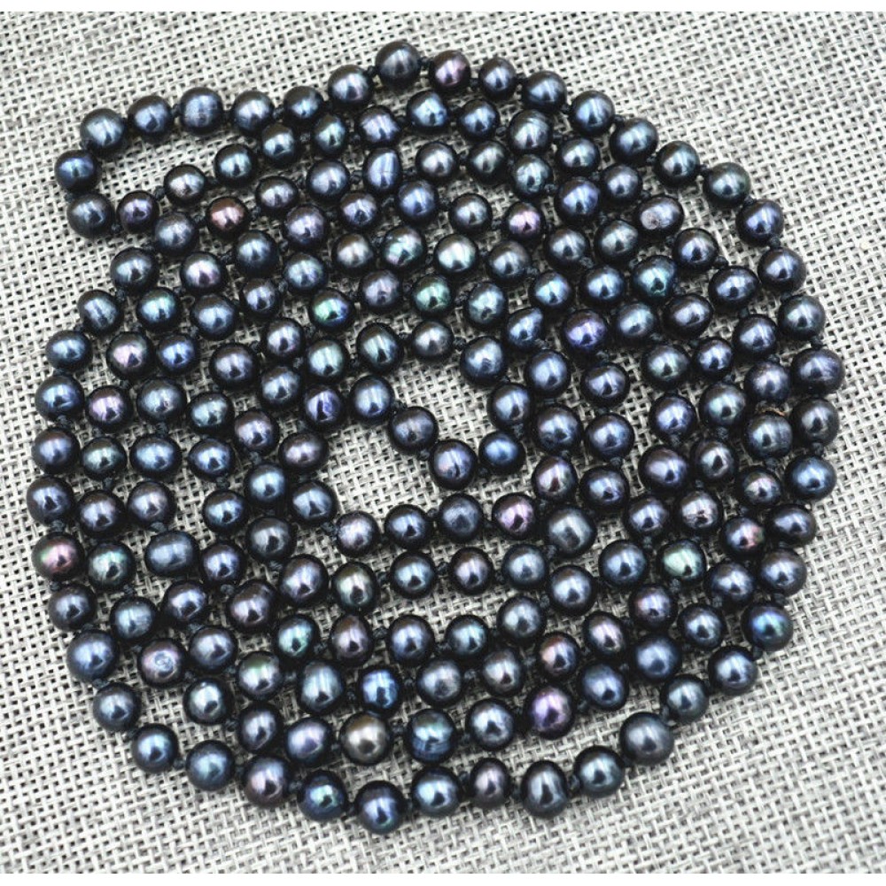 New 7-8mm Black real akoya Tahiti Cultured Pearl Necklace 50inch AA+