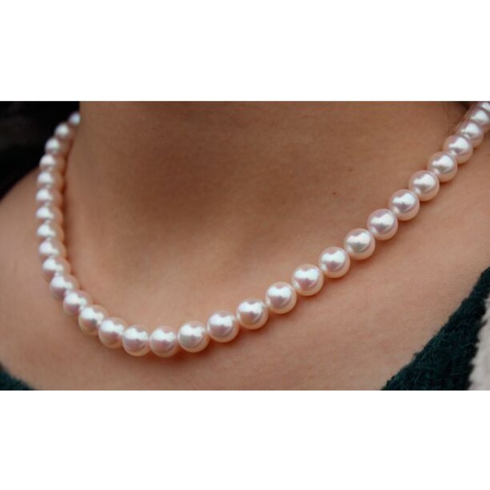 GENUINE 188-9mm natural South Sea white Pearl Necklace 925silver